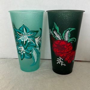 2 Starbucks reusable 24 ounce cold drink cups. Brand new without lids or straws.